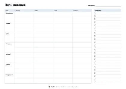План питания на неделю со списком покупок