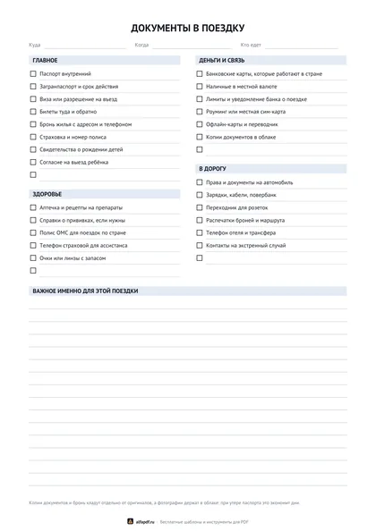 Чек-лист документов в поездку