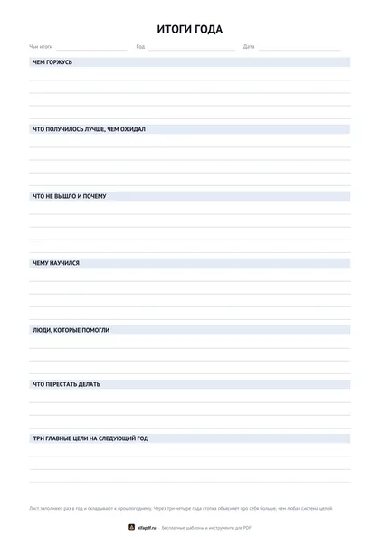 Бланк подведения итогов года
